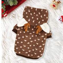 1pc Deer Horn Hooded Pet Two-Legged Outfit, Polka Dot Pattern, Ribbed Cuffs And Hem, Cute Transformation Style, Suitable For Small And Medium Cats And Dogs, Warm For Autumn And Winter - Brown - View 6