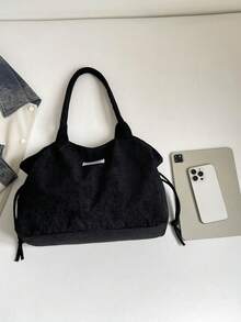 New Large Capacity Women's Shoulder Bag, Versatile Commuter Corduroy Tote Bag - Black - View 5