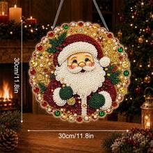 2D Flat Acrylic,1Pc Pearl Diamond Painting,Christmas Santa Claus Round Hanging Ornament,Candy Cane Snowflake Pattern,Suitable For Front Door,Window,Wall,Home Xmas Decor,Christmas Gift - View 10