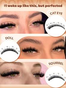 5D Spiky Lash Clusters 100D D Curl Faux Mink Individual Eyelashes, Multi-Length Mix 3 Styles Cat Eye Doll Squirrel, Salon Grade DIY At Home Wispy Fluffy Thick Volume False Lashes, Reusable Waterproof No Double Stacking Fishbone Flex Band Soft Feather - D - View 3