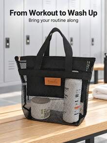 Portable Mesh Shower Caddy For College Dorms And Shared Bathrooms, See-Through Mesh Toiletry Bag For Gym Showers And Swimming Pool Visits, Versatile Mesh Bathroom Organizer For Shampoo And Skincare Storage During Travel And Weekend Getaways - Multicolor - View 7