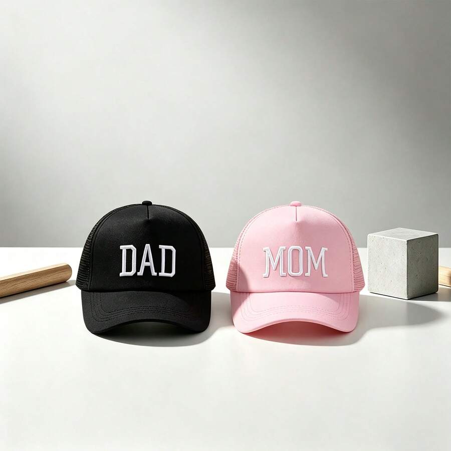 2pcs Unisex Mesh Trucker Hat, M0M Logo Print, Foam Front & Mesh Back, Adjustable, American Campus Casual Style For Daily, Street, Party & Travel