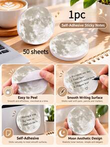 1pc Multicolor Moon Pattern Round Self-Adhesive Sticky Notes, Creative Memo Pads For Office And Study, Suitable For Journaling And Daily Reminders, Ideal Gift For Back To School, Birthday And Christmas - one-size - View 4