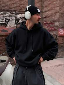 Men's Fleece Hooded Sweatshirt, Back Printed With "LIMITED EDITION VINTAGE 1976 VINTAGE PERFECTION" And Decorative Pattern, Y2K Style, Autumn/Winter - Black - View 5