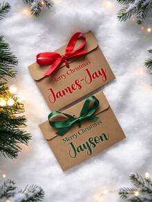 Personalized Name Merry Christmas Kraft Paper Envelopes | Customized Christmas Cash Wallet With Ribbon, Christmas Money Pouch, Suitable For Cash, Gift Cards, Vouchers And Photos - Multicolor - View 7