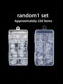 240pcs Sandwich Style Nail Extension Dual Molds, Including Inner Arc Short Square Crystal Rhinestone Nail Tips, Double Layer Nail Molds, Acrylic UV Gel Nail Tools, Approx. 220pcs - Clear - View 10
