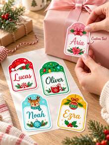 12/25/50 st personliga anpassade julklappsetiketter med namn, utskurna självhäftande julklappsetiketter, assorterade söta högtidsdesignade klistermärken för presentinslagning, julklapp - Multifärgad - Visa 2