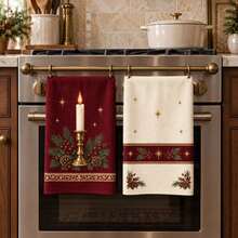 2pcs/Set, Daily Kitchen Towels, Christmas Towel Set, Single-Sided Print, Dish Cloth, Animal Pattern Kitchen Towels, Home Decor Dish Cloth, Cooking Enthusiast Gift, Housewarming Gift, Decoration, Kitchen Accessories, Daily Necessities - Red and White - View 2