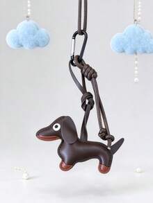 Vintage Design Dachshund Dog Keychain Pendant, Cute Creative Braided Rope Bag Charm - Coffee - View 3