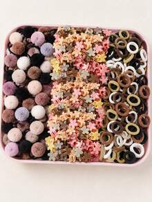 80pcs Girls Hair Accessories Set, Cute Floral Claw Clips & Pom Pom Hair Ties, Suitable As Autumn/Winter Gift For Girls - Multicolor - View 3
