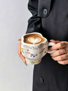 1 buah Mug Kopi Keramik Motif Bunga Lemon, Gaya French Ins yang Sangat Menarik untuk Penggunaan di Rumah, Mug Wanita, Kapasitas Besar Cocok untuk Berbagai Kopi, Susu, Air Minum Tamu/Keluarga, Komersial, Hadiah - MultiWarna - View 3