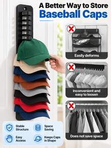 1/2/3pcs Wall Mounted Hat Storage Rack, Holds 16 Hats, No-Drill Adhesive Installation, Space-Saving Design, Durable Plastic Portable Hat Rack, Brim Protection Design, Suitable For Closet, Office, Dorm Storage, Wall Mounted Hat Hook Organizer - Multicolor - View 3
