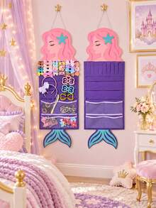 1pc Mermaid Hair Accessory Display Rack, Wall-Mounted Headband And Hair Hoop Storage Bag, Hair Accessory Storage Box, Elegant Princess Style Hair Accessory Storage Hook, Suitable For Nursery, Bedroom, Living Room Wall Decoration, Christmas Gift - Multicolor - View 1