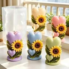 1pc Sunflower Heart Pillar Shaped Aromatherapy Candle Silicone Mold, Home Decor/Gift Plaster Mold, Handmade Epoxy Resin Casting Mold, Art Decorative Clay Plaster Mold/Non-Stick Easy Release/Heat Resistant - A-White - View 5
