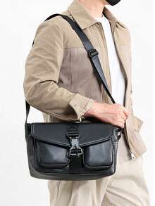 Tas Selempang Minimalis Kapasitas Besar Pria, Tas Bahu dengan Penutup Atas dan Tali Bahu yang Dapat Diatur, Gaya Fungsional, Estetika Premium Korea, Untuk Sepeda Motor, Perjalanan Harian, Bepergian, dan Akhir Pekan - MultiWarna - View 6