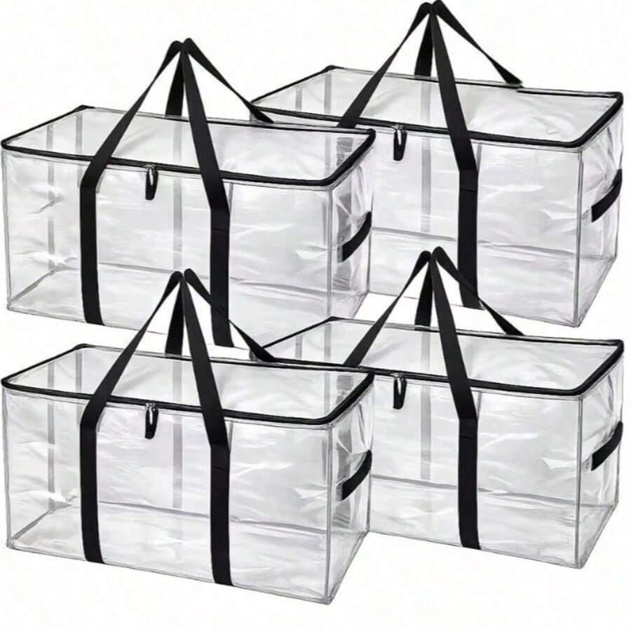 1pc Heavy Duty Extra Large Portable Storage Bag With Lid, 50lbs Capacity Tote Bag, Winter Clothing Storage Bag, Suitable For Moving, Strong Handle, Zipper Design - Multicolor - View 1