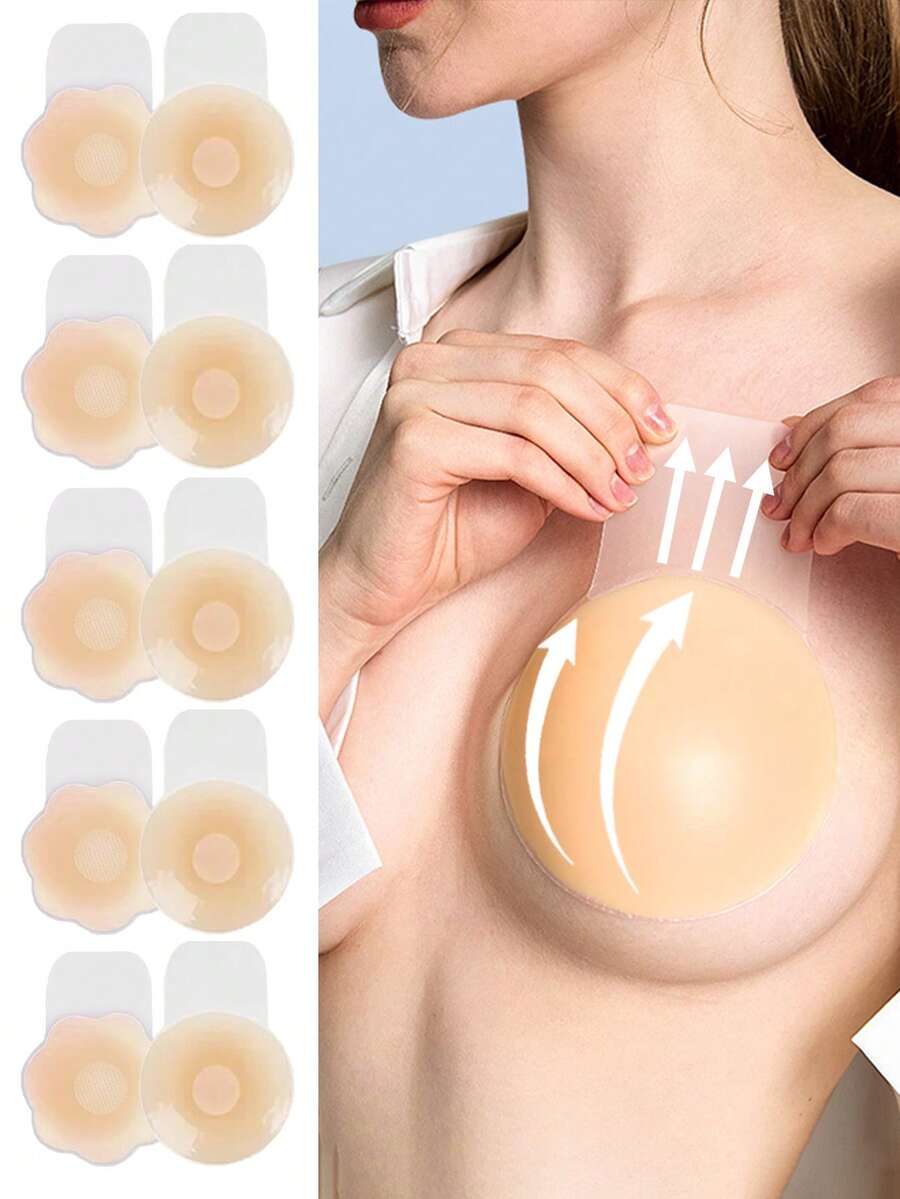 1 Pair Women's Push-Up Silicone Breast Petals, Invisible Adhesive Bra, Lift-Up, Strapless Backless Nipple Covers, Seamless Adhesive Petal Pads