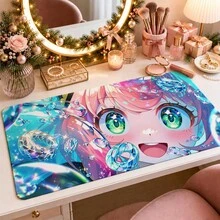 1 buah Alas Mouse Anime Girl Bubble Diamond, Rambut Pink Kawaii Pola Kristal Berkilau Alas Meja Panjang untuk Rumah, Kantor, dan Bermain Game, Ukuran S/M/L/XL - View 4