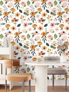 1 Roll Waterproof White Background With Small Brown Floral Peel And Stick Wallpaper Easy To Install And Removable PVC Sticker For Kitchen Countertops And Bathroom Tabletops Self-Adhesive Vinyl For Spring Home Refresh17.32In * 39.3/118.1/196.8In - A - View 5