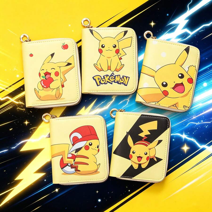Zipper Wallet, Soft PU Leather Material, Cute Anime Cartoon Style, Multiple Character Print, Yellow Square Shape - Multicolor - View 1