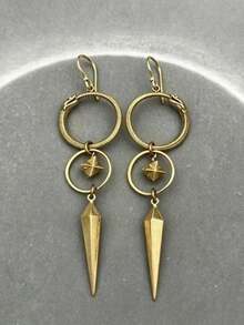 1 Pair Vintage Punk Style Distressed Multi-Layer Snake-Shaped Hoop Cone Pendant Earrings, Suitable For Women's Daily, Party, Travel Jewelry Gift - Yellow Gold - View 1