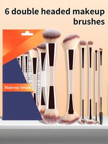 6pcs Dual-Ended Makeup Brushes With Packaging, Multi-Brush Head Design Powder Brush Foundation Brush Contour Concealer Eyeshadow Brow Brush, Daily Commute Date Makeup Full Set Beauty Tools Suitable For Beginners - Multicolor - View 7