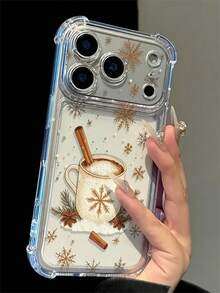 Fashionable Cute Personalized Winter Warm Christmas Coffee Snowflake Pattern Phone Case, High Quality, Suitable For IPhone18/18Pro/18ProMax/17/17Pro/17ProMax/16/16Pro/16ProMax/15/14/13/12/11, Abstract Line Art Phone Case, Creative Design, Suitable As Couple Gift/Boyfriend/Girlfriend/Mother's Day Gift, Gift For Friends Or Yourself - Clear - View 1