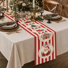 Christmas Table Runner, Santa Claus & Gingerbread Man Pattern, 13 X 72 Inch Christmas Decoration - Red Stripe - View 3