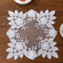 2pcs Handmade Beaded Embroidered Floral Mesh Placemats, French Romantic Polyester Fiber Table Mats, Suitable For Dining Table, Coffee Table, Tea Table, Daily Home Decor, Vase Mat, Wedding, Party And Holiday - White - View 11