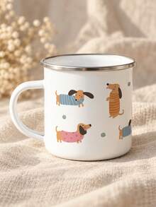 1pc Unisex Enamel Mug, Cute Dachshund And Tennis Ball Pattern Design, Fresh Healing Style Coffee Cup Tea Cup, Suitable For Home Office Camping Daily Use, Birthday Christmas Dog Lover Gift - Multicolor - View 6