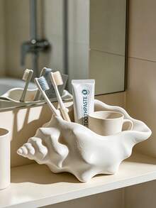 1pc Conch-Shaped Storage Holder, Creative Bionic Shell Desktop Organizer, Storage & Decor Dual Use. Holds Makeup Brushes, Pens And Bathroom Small Items. Soft Shape Boosts Room Vibe. For Desk, Vanity & Bathroom Counter, Home Decor And Gift Option. - Storage Box - View 2