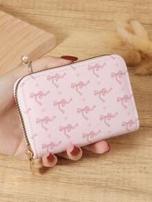New Women's Bow Printed Wallet, Zippered Large Capacity Storage Bag, Multi Slot Credit Card Storage, Suitable For Outdoor Use - Pink - View 2