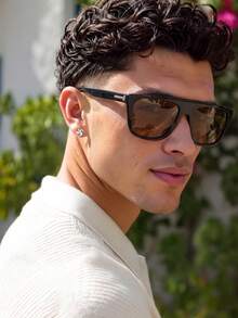 1 Pair Men's Black Square Minimalist Solid Color Personalized Outfit Street Style Fashion Glasses - Black - View 1