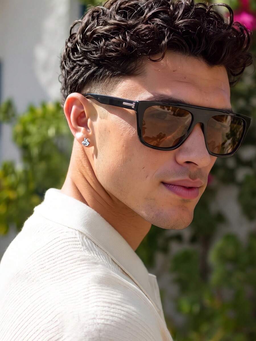 1 Pair Men's Black Square Minimalist Solid Color Personalized Outfit Street Style Fashion Glasses - Black - View 1
