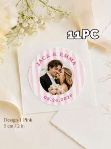 11/20/40pc Personalized Custom Round Photo Text Sticker,Custom Names Date,Wedding Gift,Bride Groom Couples,Favor Bags,Gift Boxes Envelope Decoration - Multicolor - View 21