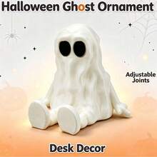 3D Printed Halloween Ghost Figurine, Adjustable Joint Desktop Decoration, Creative Holiday Tabletop Decor 14+ - White - View 6