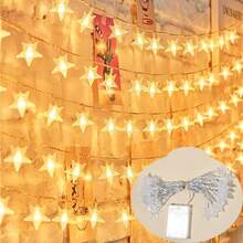 1pc Home Decoration Star Light String, Battery Powered, Indoor Room Decor Star Fairy Light, Bedroom Decoration, Wall Decor Light String, Suitable For Wedding Decor, Party Decoration, Valentine's Day Decor Light String, Christmas Decor Light String - Yellow - View 13