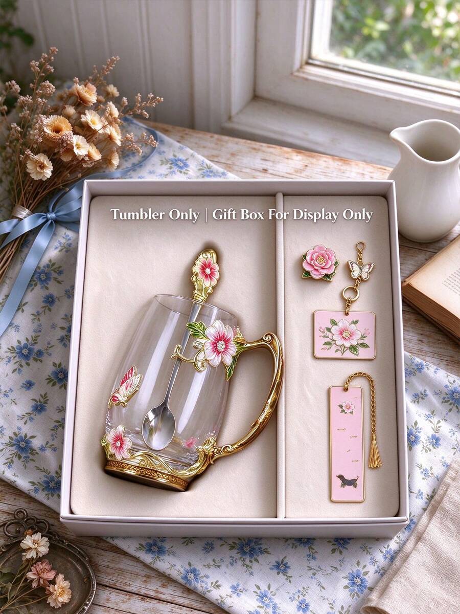 1pc (1 Cup, 1 Spoon) Daisy Coffee Cup, Water Cup, Glass Cup, Enamel Spoon, Breakfast Milk And Juice Cup (Without Lid) Gift For Family And Friends Birthday Holiday Party Gathering Convenient Drinking Iced Coffee Oat Milk - Multicolor - View 1