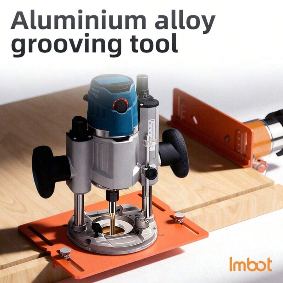 Imbot Woodworking Slotting Tool, High-Efficiency Professional Slotting Base Plate, Slotting Auxiliary Tool, Aluminum Alloy Material, Laser Scale, Universal For Small Trimmers, Essential Tool For Woodworking And DIY Projects