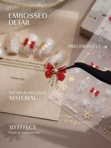 1/2pcs Exquisite Bow Christmas Tree Snowflake Decorative Stickers, Christmas Theme Decorative Stickers, Suitable For Phone Cases, Earphone Cases, Keyboard Surface Decoration, Atmospheric Holiday Accessory Stickers - one-size - View 4