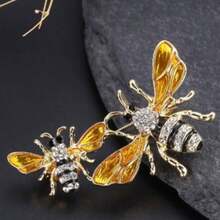 1pc Double Bee Enamel Crystal Brooch, Vintage Gold Tone Insect Design, Fully Embellished With Sparkling Rhinestones, Exquisite 3D Bee Pin, Women's Luxury Fashion Jewelry, Suitable For Decorating Suit Lapels, Scarves, Coat Collars, Also A Unique Gift For Bee Lovers - Multicolor - View 5
