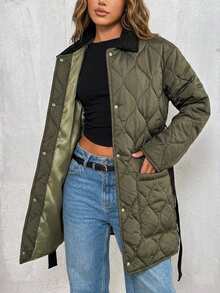 Women's VELVET COLLAR COAT Winter Coats - Khaki - View 5