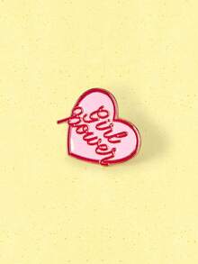 Popjeli 1pc Women's New Heart-Shaped English Letter Alloy Brooch, Minimalist Style, Suitable For Clothing/Bag Decoration - Pink - View 3
