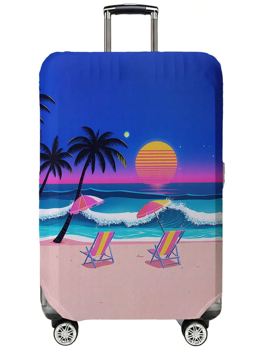 1pc Sunset, Coconut Trees Print Luggage Cover, Fits 18-32 Inch Suitcases. Stretchable, Scratch-Proof & Dustproof, Stylish Decoration For Luggage. - Multicolor - View 1