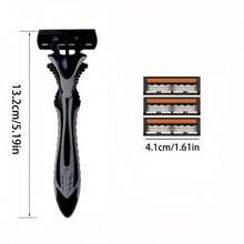 Men's Manual Razor Set, 3 Triple Blade Stainless Steel Razor Heads, Non-Slip Handle, Replaceable Refill Blades, Smooth Shaving Tool For Men Facial Grooming - Multicolor - View 9