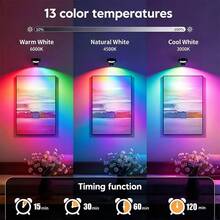 1/3/6pcs RGB Wireless Metal Picture Light Battery Operated LED Picture Light, Wall Sconce, Fairy Light, Lamp, Night Light, Book Light, With Magnetic Wireless Wall Sconce, Floor Lamp - Adjustable Color Temperature, Timer, Remote & Press Control - RGB 13 Colors - View 3