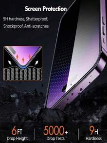 3pcs Privacy Screen Protector, Privacy Protection, Tempered Glass Film, Full Screen Coverage, Anti-Fall Anti-Scratch, Easy Installation, Compatible With IPhone 17 Pro Max/17 Air/16E/16 Pro Max/16 Pro/16 Plus/16/15 Pro Max/14 Pro Max/13 Mini/12/11/XS Max/XR/8+/7 Plus Series. - Black - View 2