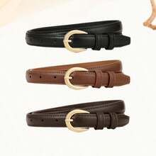 3pcs Plus Size PU Leather Belt Set With Gold-Tone Alloy Buckle, Classic Beveled Edge, Versatile Women's Belt For All Seasons - 1.8cm Wide Flat Buckle With Beveled Edge - View 22