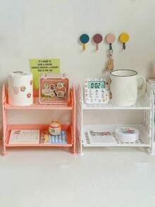 2-Tier Desktop Storage Organizer, Multi-Function Plastic Desktop Organizer With Pen Holder, Stationery Storage Tray, Small Item Organizer, Suitable For Bathroom Countertop, Cosmetic Storage, Office Desk, Bedroom Study, Space-Saving Practical Storage Solution - View 3