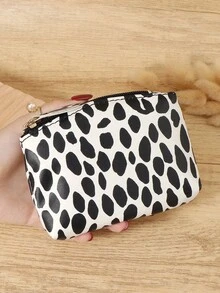 Minimally Designed Women's Zippered Coin Purse, Lightweight And Portable For Credit Cards, Cash, Lipstick, And Keys, Suitable For Commuting - Black and White - View 1